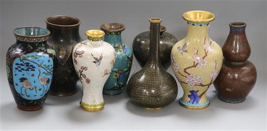Eight various cloisonne vases, tallest 21cm